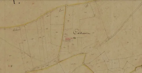 Détail du cadastre napoléonien : le hameau du Castanet et les bâtiments de la ferme